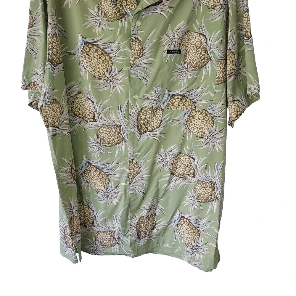 Vtg Chaps Ralph Lauren Shirt‎ Mens Large Pineapple Loop Collar Hawaiian Camp Y2K